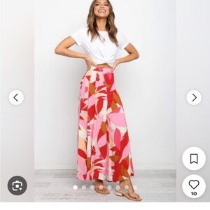 Petal & Pup Tropical Leaf Pink and Red Wide Leg Pants M